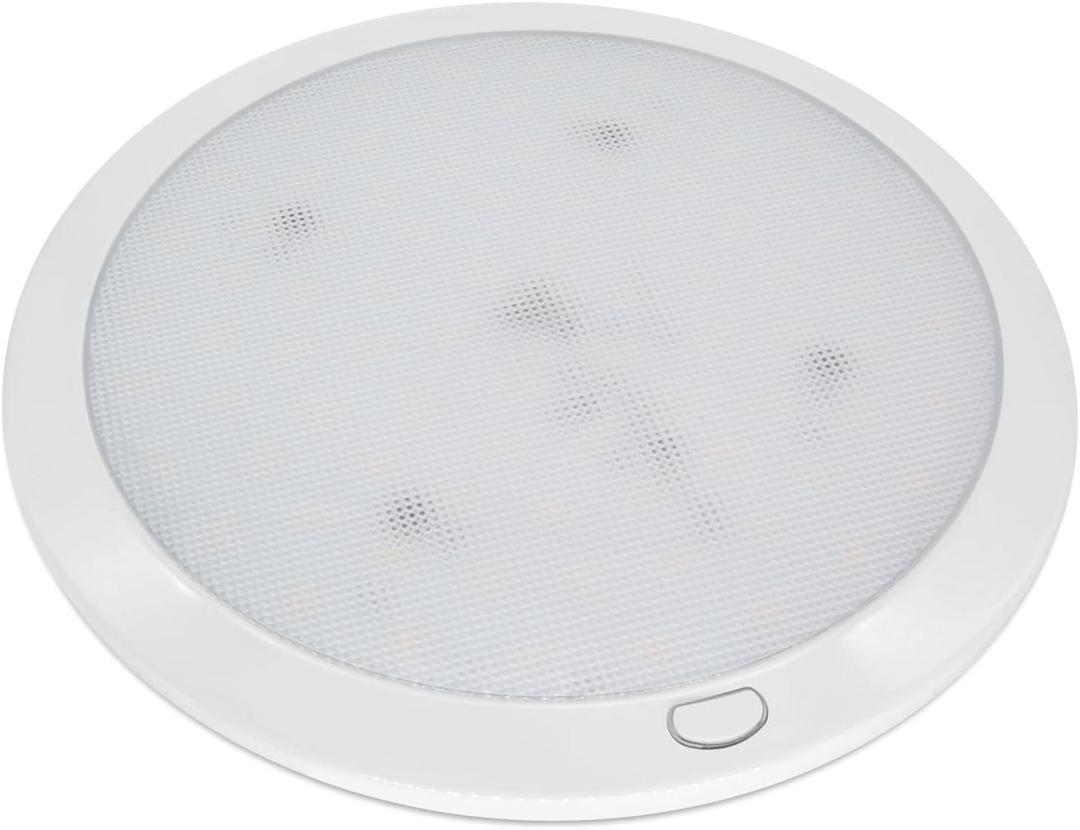 Dream lighting 12volt LED Panel Ceiling Dome Light Fixture with Switch for RV Motorhome & Marine-8.5 Inches, with Memory Function, Cool White & Blue
