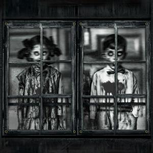 2 x Scary Halloween Curtains, 2 Pcs Creepy Halloween Windows Silhouette, Outside Blood Windows Decorations, Suitability Indoor Outdoor Horror Theme Party Window Decor