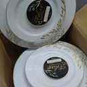 Pack Elegant Disposable Plastic Plates Combo Set Includes 32 Dinner Plate and 32 Salad Plates Heavy Duty Fancy Party Dishes & Gold Flower Design