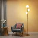 Fiqevs 3 Globe Mid Century Modern Floor Lamp for Living Room, Gold Floor Lamp with Frosted Glass Shade and LED Bulbs, Warm Light Standing Tall Pole Lamp for Bedrooms, Office - Antique Brass