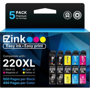 E-Z Ink Remanufactured Ink Cartridge Replacement for Epson 220 XL 220XL T220XL to use with WF-2760 WF-2750 WF-2630 WF-2650 WF-2660 XP-320 XP-420 XP-424(2 Black, 1 Cyan, 1 Magenta, 1 Yellow) 5Pack