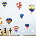 Amaonm 3D Rainbow Hot Air Ballon Wall Decals White Clouds Wall Sticker DIY Peel and Stick Art Decor for Kids Bedroom Baby Nursery Classroom Boys Children Playroom Living Room Home Wall Decoration