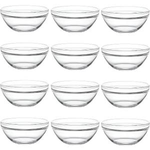 Stackable Clear Glass Pinch Bowls, 12 Pack Small Prep Dishes for Spices, Dipping Sauces, and Ice Cream Toppings - Dishwasher, Microwave, and Freezer Safe (3 Fl Oz)
