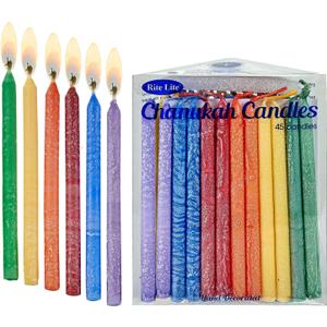 Rite Lite Natural Chanukah Candles, Pack of 45 Candles, Hanukkah Candles Bulk, Two Tone Hanukkah Candles for Menorah (Multi-Color - Rainbow)