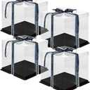 10 Inch Clear Cake Box,4 Pcs 10" X 10" X 9" Transparent Cake Box with Ribbon for 8" Cakes- Tall Cake Boxs- Clear Gift Boxes with Lid for Wedding Party and Gift Display (Black-4 Set)