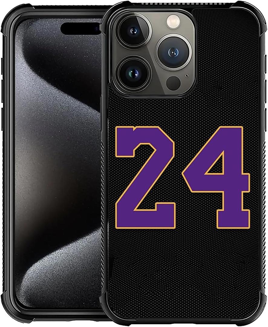 Compatible with iPhone 16 Pro Max Case,Black 24 Jersey Purple Yellow Amazing Pattern Design Shockproof Anti-Scratch Hard PC Back Case for iPhone 16 Pro Max