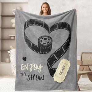 keepitcozi Movie Throw Blanket for Movie Lovers Adult Kids, Film Theater Gifts Blanket Home Room Decor for Women Men, Flannel Soft Blanket for Bed Couch 50"x60" (Grey Black-movie)