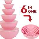 BoxedHome BPA Free Plastic Round Mixing Bowl with Lids, 12 Pack Nesting Bowls with Lids Set, Microwave and Dishwasher Safe Prep & Serving Bowls Great for Mixing, Baking, Serving (Pink, 12pcs)