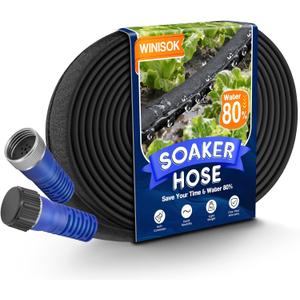 Winisok 200FT Soaker Hose, Heavy Duty Double Layer Gardening Hoses, Save 80% Water, Flexible Leakproof, Drip Irrigation Tubing for Garden Beds and Lawns (50 FT x 4Pack)