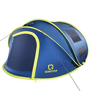 OT QOMOTOP 4 Person Pop up Tent, 9.5’×7’ with 50” Center Height, 10 Second Setup Instant Tent, Rainproof Tent, 4 Ventilated Mesh Windows, 2 Mesh Doors, Family Camping Tents（Blue）