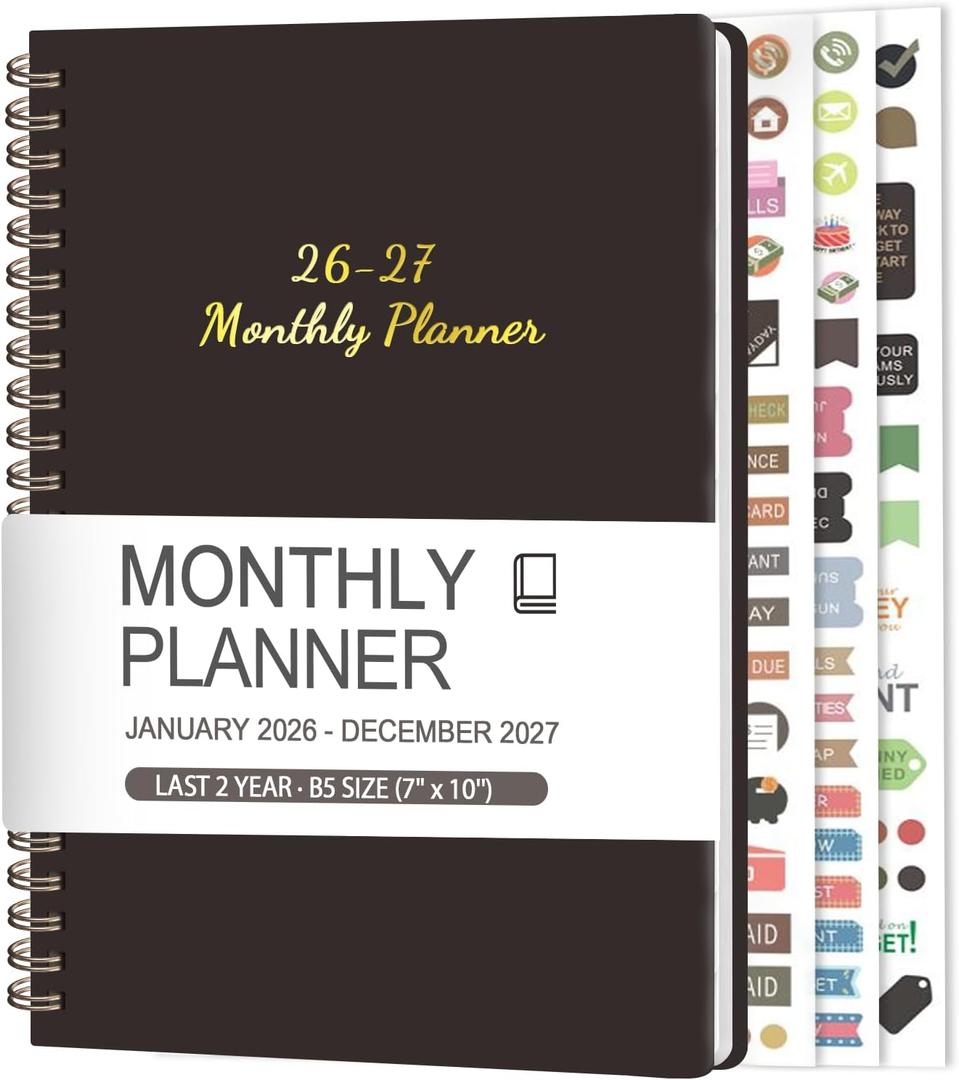 2 x Monthly Planner 2026-2027, 2 Year Calendar 2026-2027 (Jan 2026 - Dec 2027), 7" x 10", 26-27 Monthly Calendar Planner, 24-Month Planning Book for Home School Office Supplies