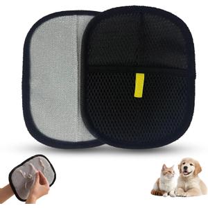 Pet Hair Removal Gloves, Dog Grooming Gloves&Cat Deshedding Gloves for Shedding Control, Electrostatic Hair Remover for Furniture, Couch, Car Seat, Reusable & Easy to Clean(Black 2Pcs)
