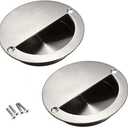 2Pcs Bestgle Hidden Concealed Recessed Sliding Door Pull Handles, Stainless Steel Round Door Flush Cabinet Finger Pulls Inset with Screws (90mm/3.54in Dia)