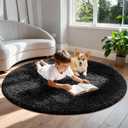 Ophanie Round Rug 6Ft Black Circle Area Rug, Room Decor for Men, Fluffy Fuzzy Bedroom Carpet, Plush Soft Shaggy Living Room Rugs for Kids Home Decor Aesthetic, Nursery