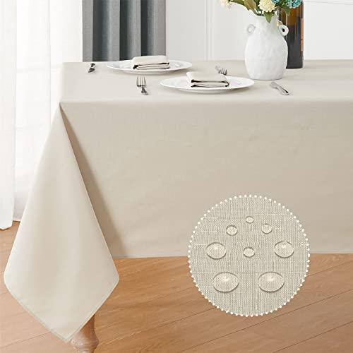 Veblandy Rectangle 6 Feet Tablecloth 60x104 inch Linen Textured Table Cloth Stain and Wrinkle Resistant Washable Polyester, Decorative Table Cover Waterproof for Dining, Buffet and Camping, Beige