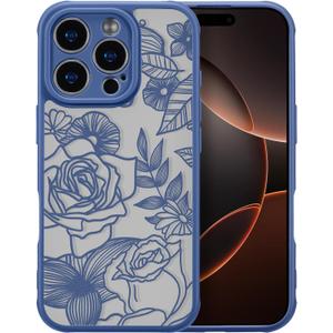 XIZYO for iPhone 16 Pro Max Case, Floral Rose Cute Phone Case for Women Girls Aesthetic Pattern Print Slim TPU Bumper Shockproof Protective Cover for iPhone 16 Pro Max 6.9 Inch, Deep Blue