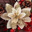 RECUTMS 10 Pcs Christmas Glitter Artificial Poinsettia Flowers 6 inch Christmas Wreath Christmas Tree Flowers Ornaments Holiday Seasonal Decorations for Xmas New Year Wedding Party (Gold)