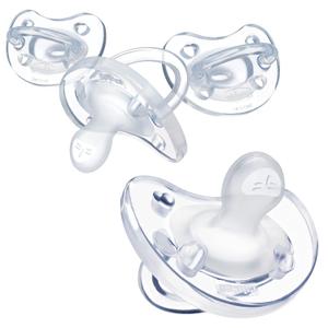 Chicco PhysioForma Silicone Orthondontic Pacifier, 0-6m | 100% Soft Silicone | Supports Breathing & Oral Development | Satin-Textured Nipple | Includes Sterilizing Case | BPA Free | Clear, 4pk (Clear Four Pack)