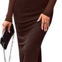 WIHOLL Women's Bodycon Maxi Dress Fall Fashion Long Sleeve Floral Print Tight Fitted Party Club Ruched Dresses