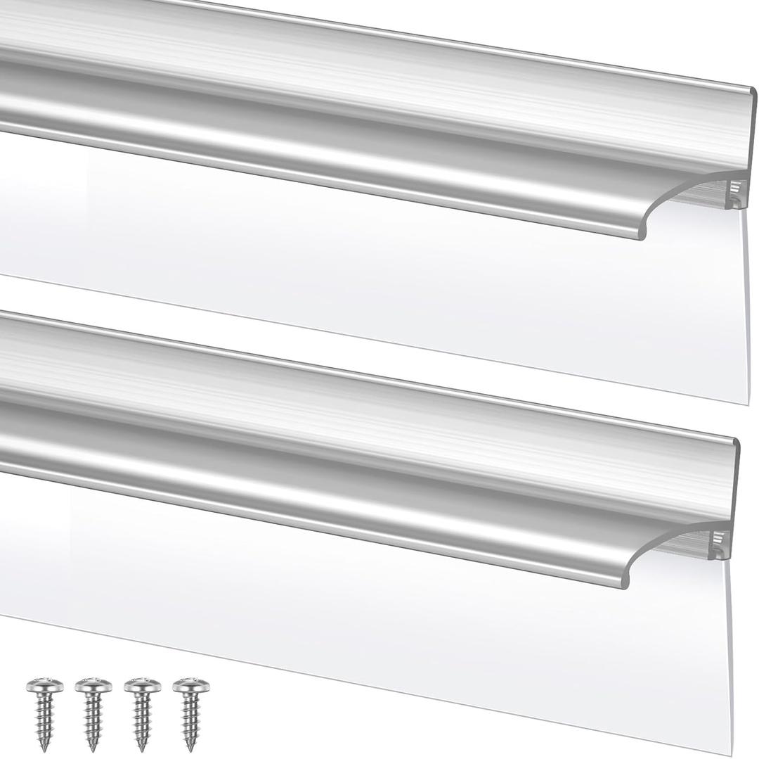 Hicarer 2 Pcs 25" Chrome Framed Shower Door Replacement Drip Rail with Vinyl Sweep, Shower Door Water Deflector with Shower Door Bottom Seal, Applied Mounting Tape and Screws