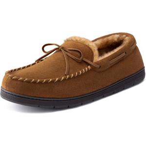 ULTRAIDEAS Men's Luke Moccasin Slippers Memory Foam Cozy House Slippers, Warm Comfy Slippers for Men, Indoor Outdoor Loafer Anti-Slip Home Shoes (10, Tan)