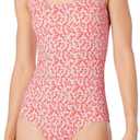 Amazon Essentials Women's One-Piece Coverage Swimsuit  (Large, Pale Peach Micro Floral)