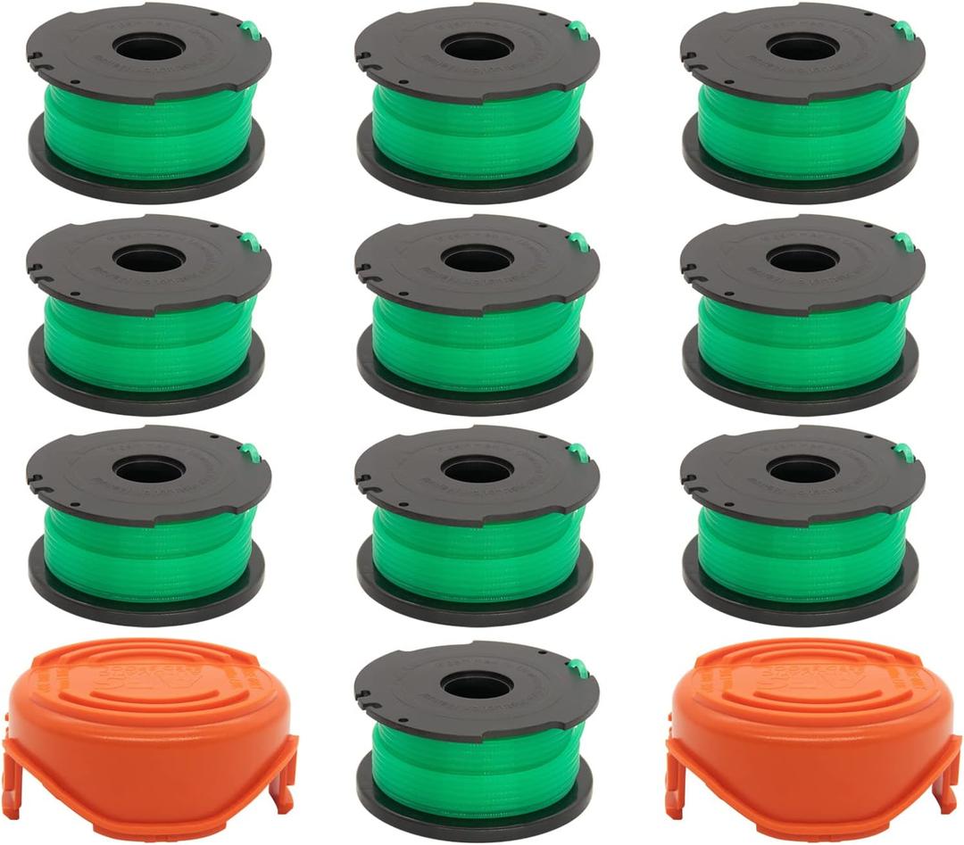 IVONNEY SF-080 Replacement Spool for Black and Decker Trimmer Spool Compatible with GH3000 LST540 LST540B GH3000R, 20-Foot 0.08-Inch Auto Feed Trimmer Line (10 Pack with 2 pcs 90583594 Caps)