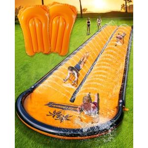 Slip Water and Slide for Kids Adults, Extra Long Backyard Water Slide with Pool and 2 Inflatable Bodyboards, Summer Outdoor Games Water Toys