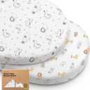 2-Pack Organic Bassinet Sheets for Girls, Boys - 100% Cotton Bassinet Mattress Sheets Compatible with Halo Bassinest Swivel Sleeper, Graco, Baby Delight, Chicco, Fitted Bassinet Sheets (KeaSafari), 33x17