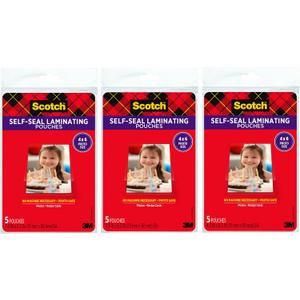 Scotch Self-Sealing Laminating Pouches, 4 x 6 Inches, 3-Pack of 5 Pouches  No Machine Needed, Clear, Photo Safe