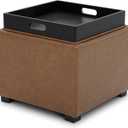 CHITA Storage Ottoman Cube with Tray Lid, Small Footstool with Storage, Square End Table for Living Room and Bedroom, Faux Leather in Saddle Brown