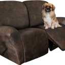 Leather Look Loveseat Recliner Covers Stay in Place 6-Piece Recliner Sofa Slipcover 2 Seater Reclining Couch Cover Furniture Protector Spandex Fabric Washable (Recliner Loveseat, Brown)