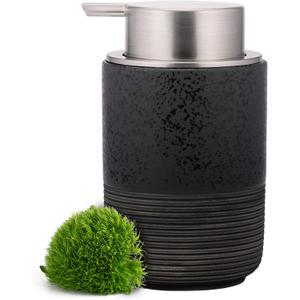 EMPO Ceramic Embossed Press Foam Hand Soap Dispenser - 300ml Large Capacity Facial Cleansing Bottle and Liquid Soap Dispenser for Kitchen Bathroom with Mousse Lotion Pump (Black)