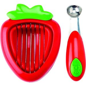 Joie Strawberry Huller and Slicer, Berry Preparation Set, Baking Tools, Red