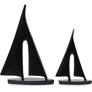Saysmile Modern Sculptures Home Decor, Sailboat Decor Ornament, Boat Decorations Statue Decor, Art Sculptures and Statues, Sailboat Gifts Home Office Bathroom Shelf Decor (Black2 Pack)