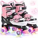 NEMONE Mermaid 4 Size Adjustable Light up Roller Skates for Girls, Purple Blue Skates for Toddlers, Beginner Kids Butterfly Roller Skates Indoor Outdoor (Small - Little Kid, C- Butterfly - Black Pink)