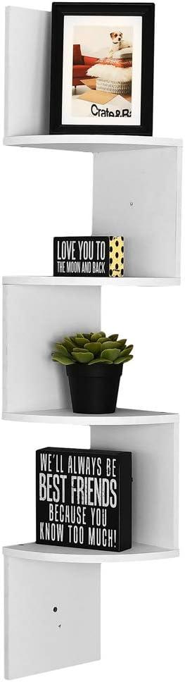 WELLAND White Finished Floating Shelf,Zig Zag 4 Tiers Corner Wall Mounted Shelf