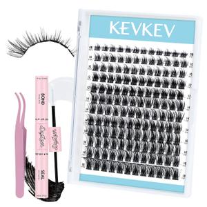 KevKev Lash Clusters Kit 144pcs Eyelash Clusters Cloudy Natural Wispy Lash Clusters Eyelash Extension Kit ith Lash Bond and Seal Remover Beginner Friendly (Cloudy, D-8-18mix)