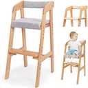 Wooden High Chair for Toddlers, Adjustable Feeding Chair with Removable Cushion for Child, High Chair Grows with Kid for Dining, Studying, Step Tool(Natural Color)