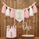 Boho Daisy Highchair Banner 1st Birthday Girl For First Party Decorations Set With Handmade Cake Topper Crown Hat