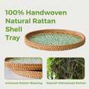 Round Rattan Tray with Mother of Pearl Inlay, Wicker Serving Tray Mother for Decor, Rattan Round Wicker Coffee Table Tray for Coffe Friut Bread, Green Leaf