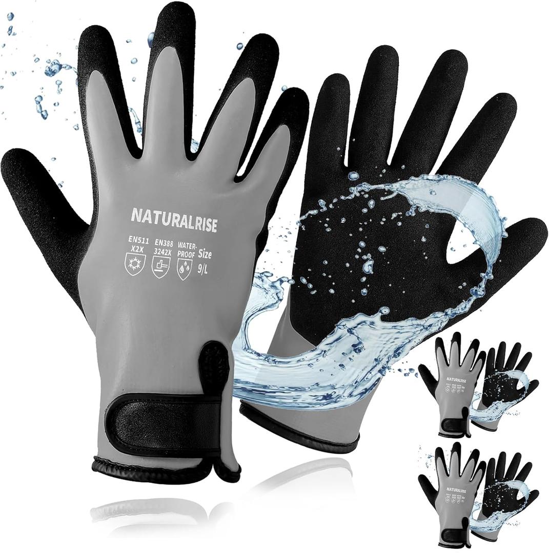 NATURALRISE 100% Waterproof Gloves for Men & Women, Winter Work Gloves with Grip for Cold Weather (Medium, Grey-2Pack)