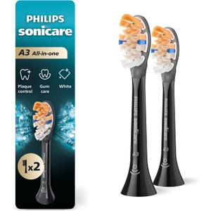 Philips Sonicare A3 All-in-One - Genuine Replacement Electric Toothbrush Heads, Black, 2 Pack, HX9092/95
