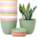 SwinDuck 6 Inch Plant Pots, 12 Pack Plastic Planters Modern Flower Pot with Drainage Holes and Saucers for All House Plants, Herbs, Flowers and Seeding Nursery, Colorful