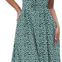 Caracilia Women Summer Floral Corset Midi Sundress Casual Spaghetti Strap Beach Vacation Wedding Guest Milkmaid Dress Pockets (Small, Dark Green Blue Floral)