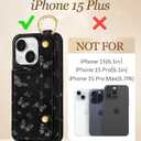 Petitian for iPhone 15 Plus Case with Wallet - Women Girls Cute Girly Aesthetic Unique Design with Leather Credit Card Holder Cardholder Stand Wristband for Apple 15 Plus, Black Butterfly