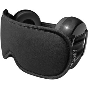 ZOZZGO Noise Reduction Ear Muffs Eye Mask for Sleeping Set, Noise Cancelling Earmuffs 3D Light Blocking Sleep Mask Set (26 In Band ( Head Circumference: 22 In To 24 In), Black Eye Mask (Sponge Pad))