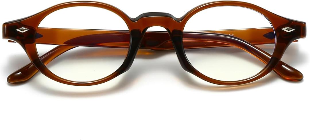 Retro Small Round Glasses for Women Men Fashion Round Blue Light Glasses Small Face Nerd Eyeglasses (Clear Brown)