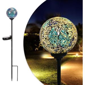 Solar Garden Lights Outdoor Decorative - Solar Gazing Ball Mosaic Garden Stakes Decorative Waterproof Outdoor Lights for Pathway Yard Lawn Decoration Blue