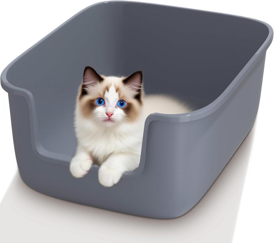Vealind Large Cat Litter Box High Sided Entry Cat Litter Pan 50 x 40 x 22 CM, Anti-Splashing Deep Tall Cat Boxes for Indoor Cats Basics Kitty Litter Box (Grey)